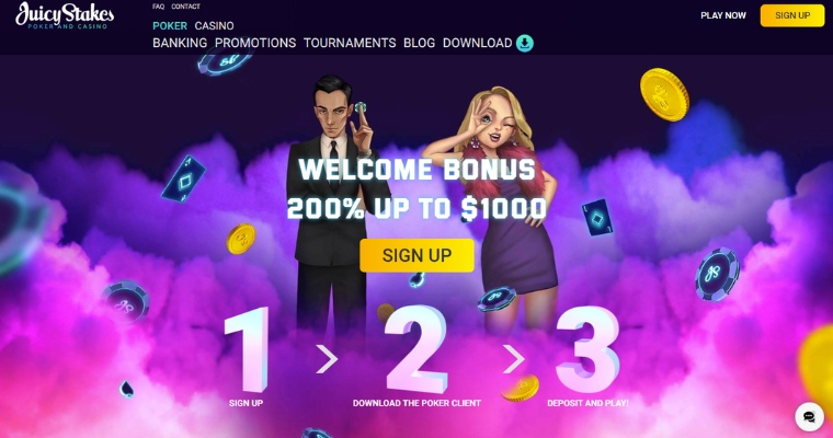 Hemsida för pokersajten Juicy Stakes.
