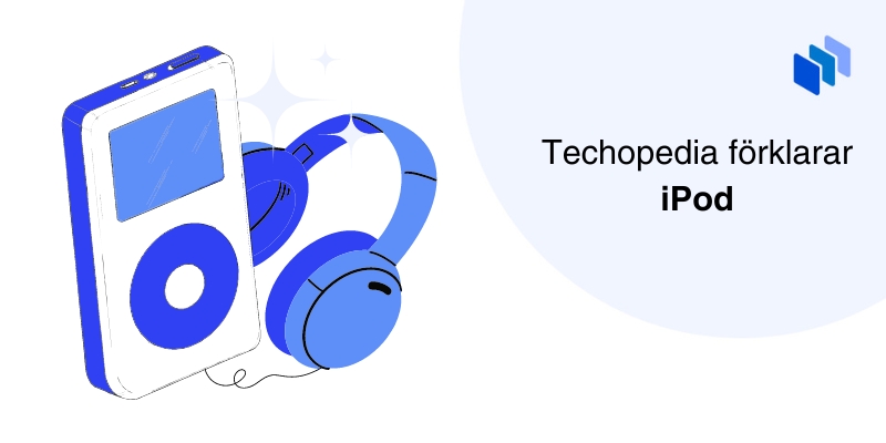 Ikonisk iPod med blåa hörlurar som illustration