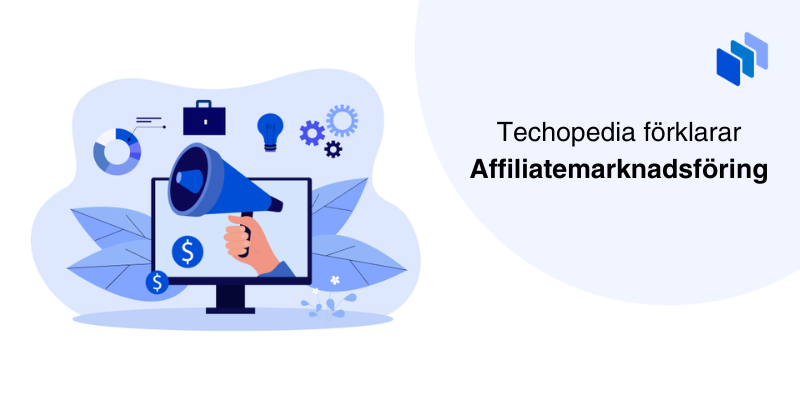 Illustration av en dator med en megafon, symboliserar Techopedia som förklarar affiliatemarknadsföring.