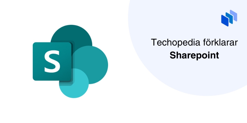 Microsoft SharePoint-logotypen på vänster sida med Techopedia-förklarartext till höger.