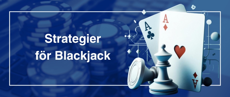 Texten strategier för Blackjack vid spelkort och två schackpjäser.