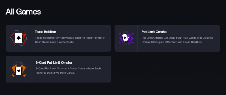De tre erbjudna pokerspelen på CoinPoker.