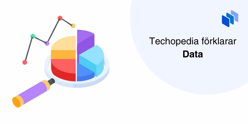 Texten Techopedia förklarar Data och en illustration av ett diagram med en förstoringsglas som symboliserar dataanalys.