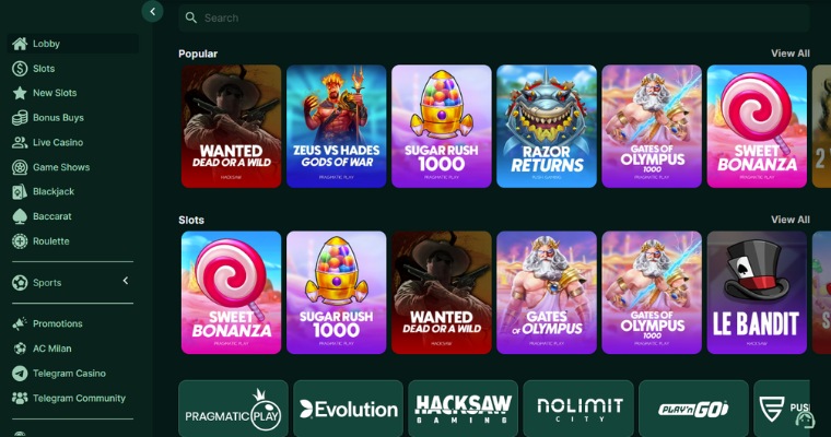 Översikt över casinospel på TG.Casino.