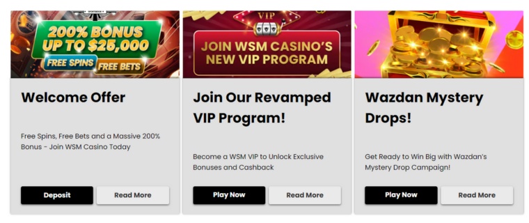 Tre aktuella bonuserbjudanden på WSM Casino.