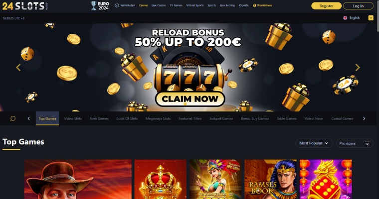 Startsida för casinot 24slots.