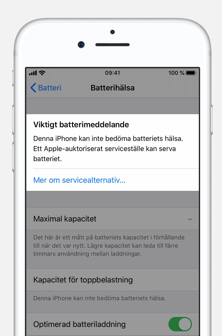 Kontroll av iPhone-batteriets hälsa.