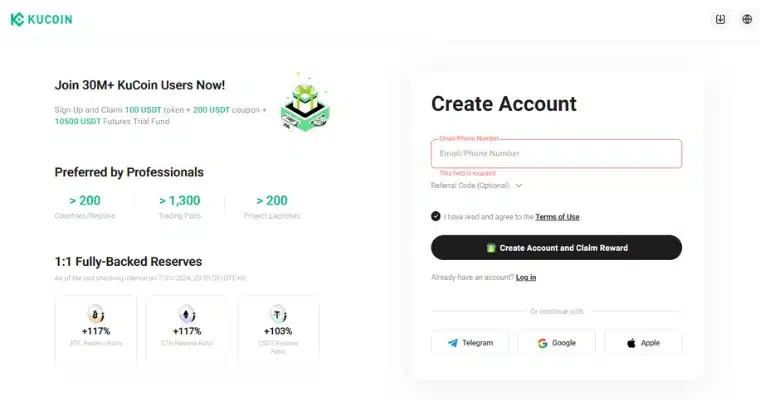 Skapa ett konto på KuCoin