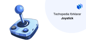 Illustration av en blå joystick med texten Techopedia förklarar Joystick bredvid.