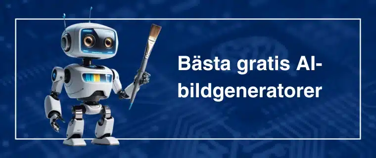 Illustration av en AI-robot som håller i en pensel, med texten bästa gratis AI-bildgeneratorer.