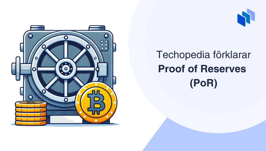 Illustration av ett kassaskåp och en Bitcoin-symbol, som representerar Proof of Reserves (PoR).