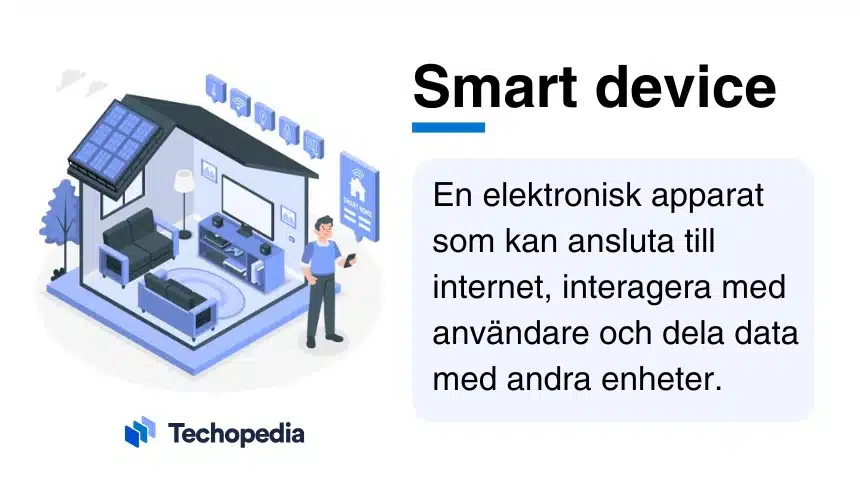 Illustration av smarta enheter i ett hem med text som förklarar vad smart devices är.