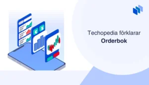 Orderbok med diagram och grafer som visar köp- och säljorder på en smartphone vid texten Techopedia förklarar orderbok.