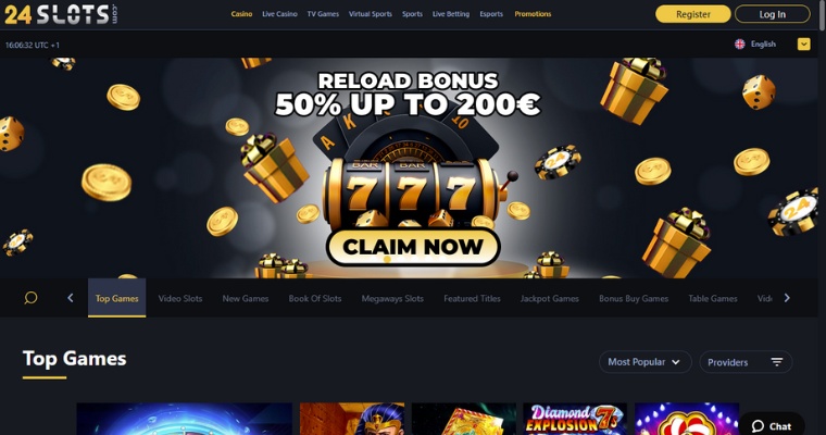 Skärmbild på bästa casino utan registrering för slots, 24slots