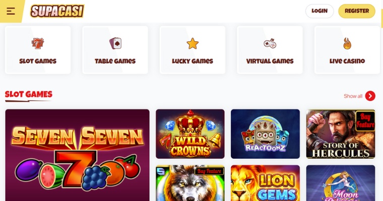 Skärmbild på bästa casino utan registrering Supacasi