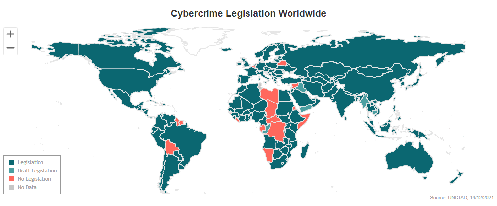 Cybercrime legislation worldwide map
