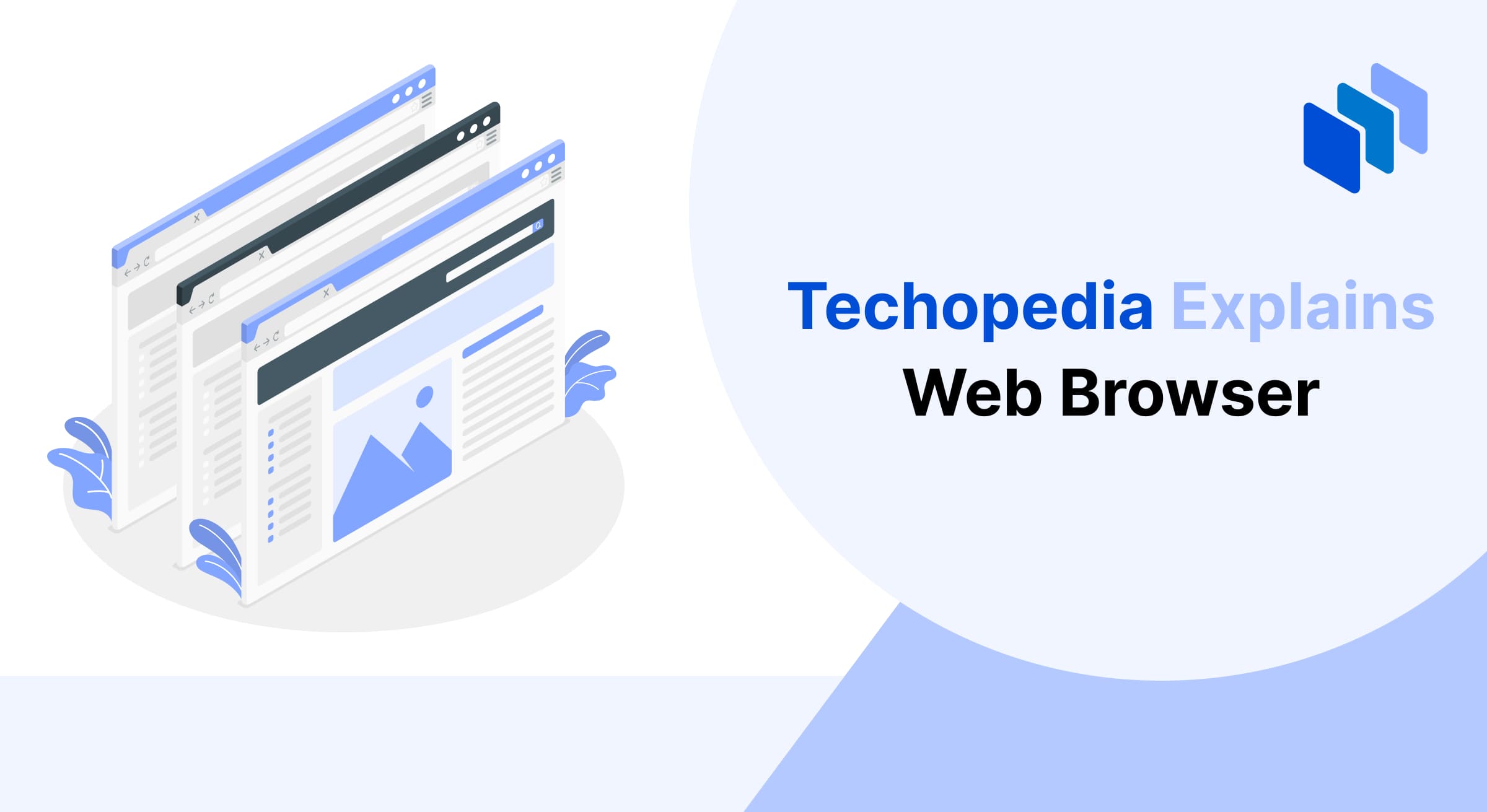 An illustration showing multiple web browser windows layered on top of each other, each displaying a website with a layout of text and an image. The image represents the concept of a web browser in a modern and clean design.