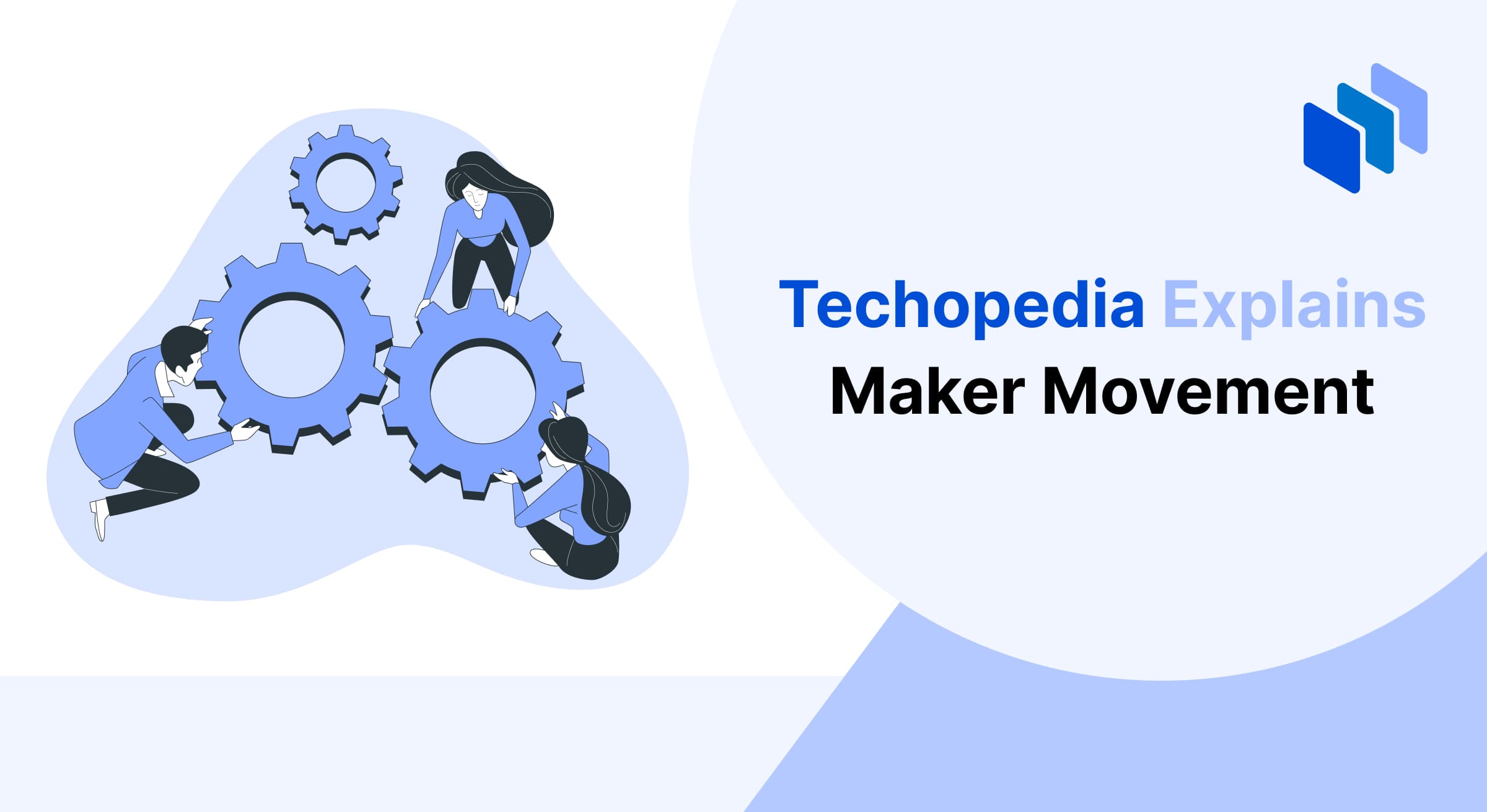 Illustration of people collaborating to assemble large gears, symbolizing the Maker Movement’s focus on creativity, innovation, and hands-on building in technology and crafts.