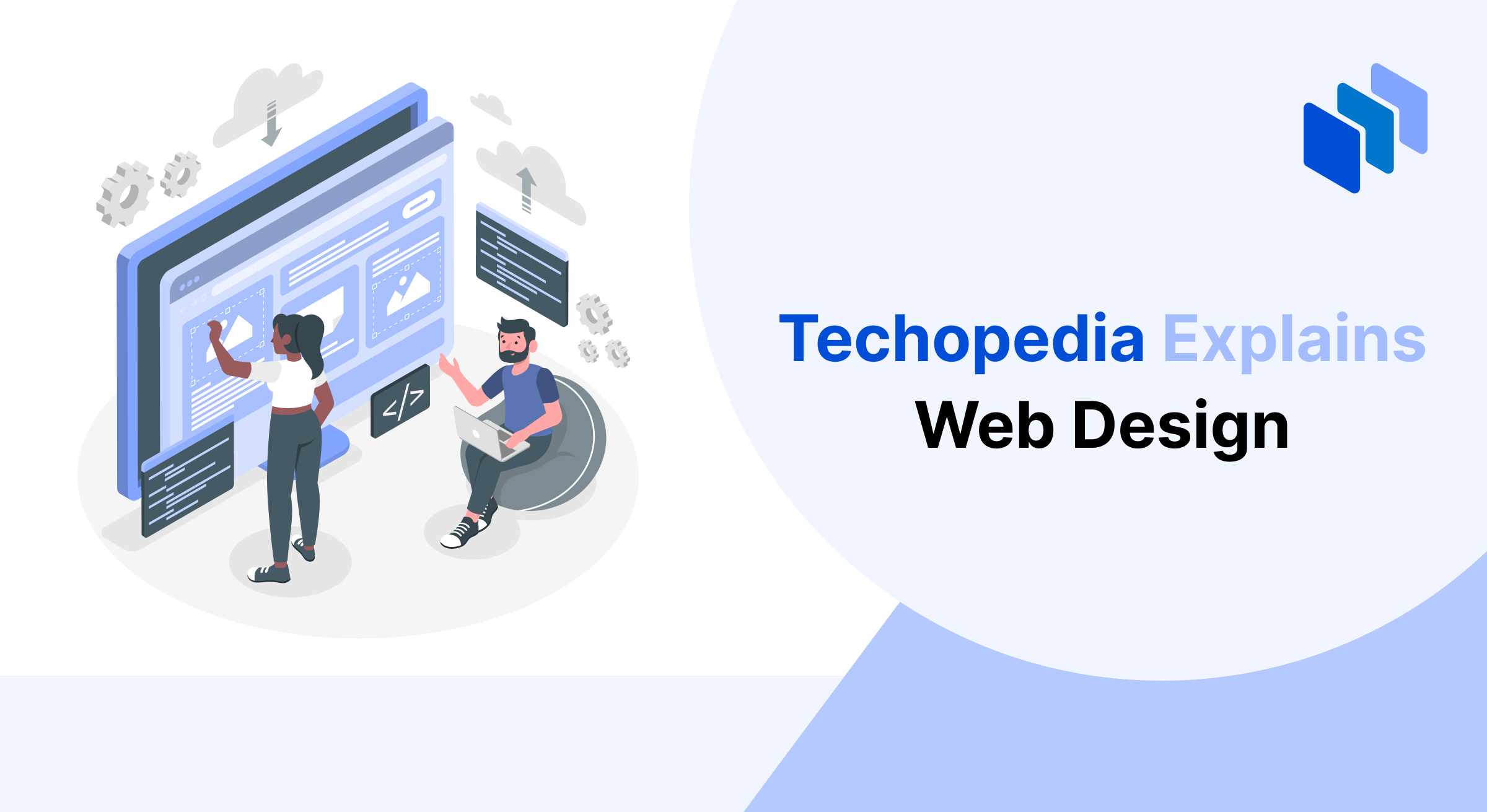 Two individuals working on a web design project, one editing visual elements on a large screen and the other coding on a laptop, symbolizing collaboration in web design.