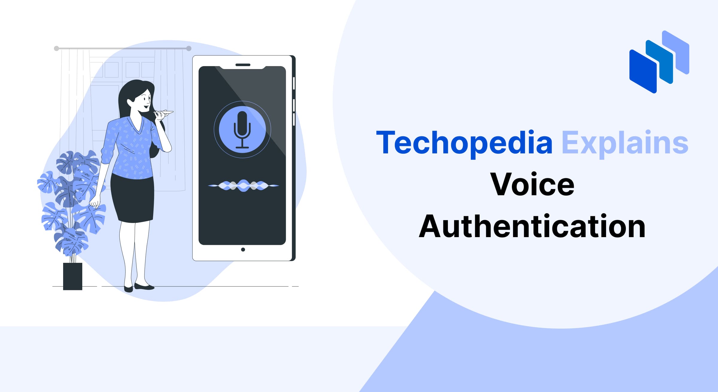 A woman speaking into her smartphone, representing the concept of voice authentication technology.