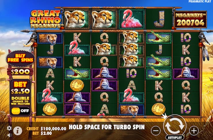 Great Rhino Megaways slot reels - Techopedia