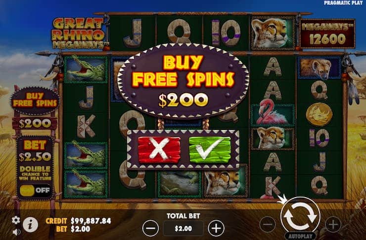 Bonus buy option in the Great Rhino Megaways online slot - Techopedia
