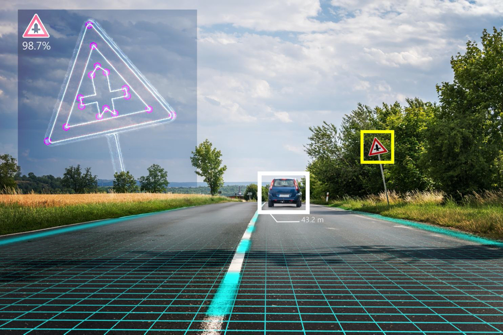 Autonomous self-driving car recognizing road signs