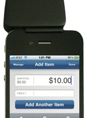 SwipeNow credit card payment device attached to smartphone