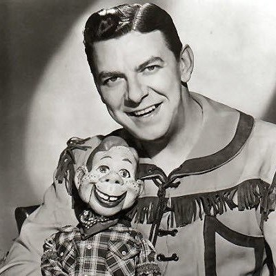 black and white photo of Buffalo Bob with Howdy Doody puppet