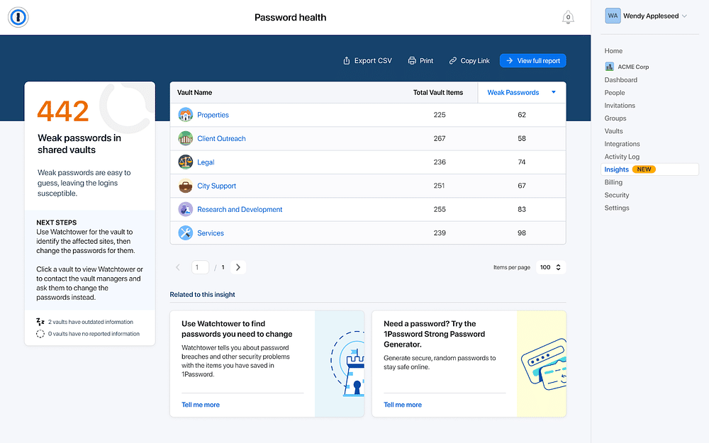 1password dashboard