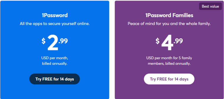 1password pricing Great for Travelers and Families
