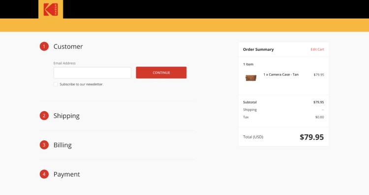 Kodak retail website checkout screen