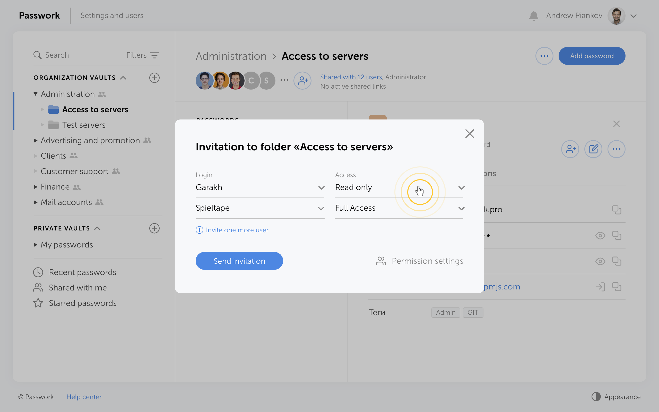 Screenshot of the Passwork user interface.