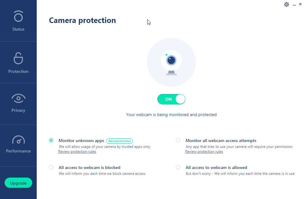 screenshot of Reason software camera protection options