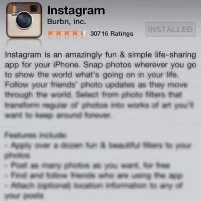 Instagram app info shown in download store