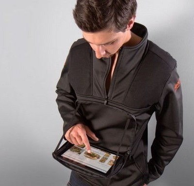 man using a tablet in Wearcom PADX-1 Ledge pullover