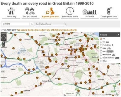 Map of Every death on every road in Great Britain 1999-2000 