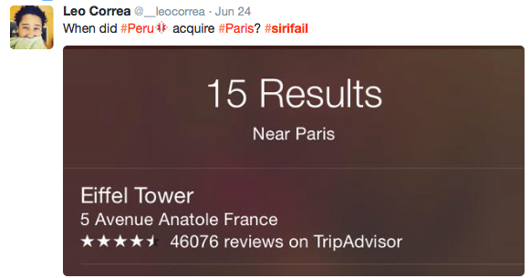  Siri fail - when did Peru acquire Paris