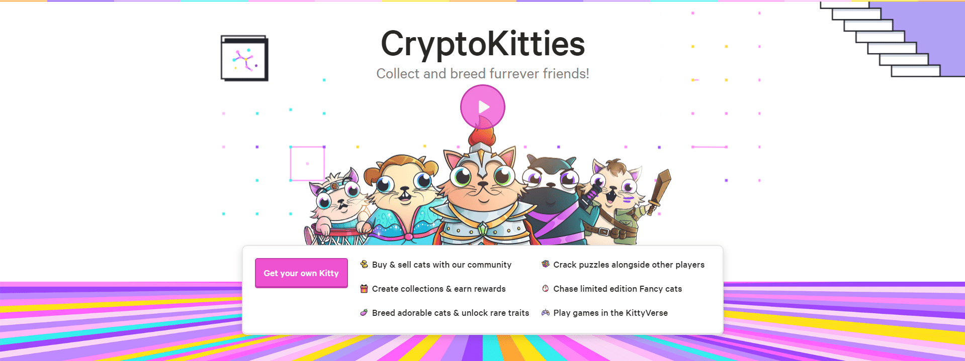 CryptoKitties — One of the first P2E crypto games that allow you to breed and trade digital kittens
