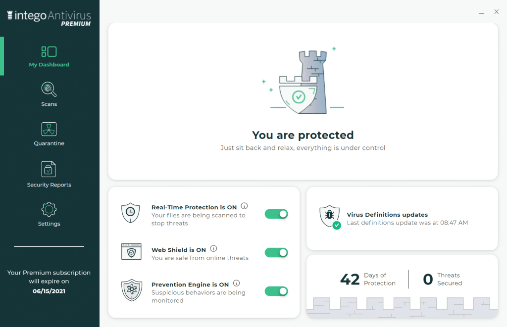 Intego antivirus dashboard