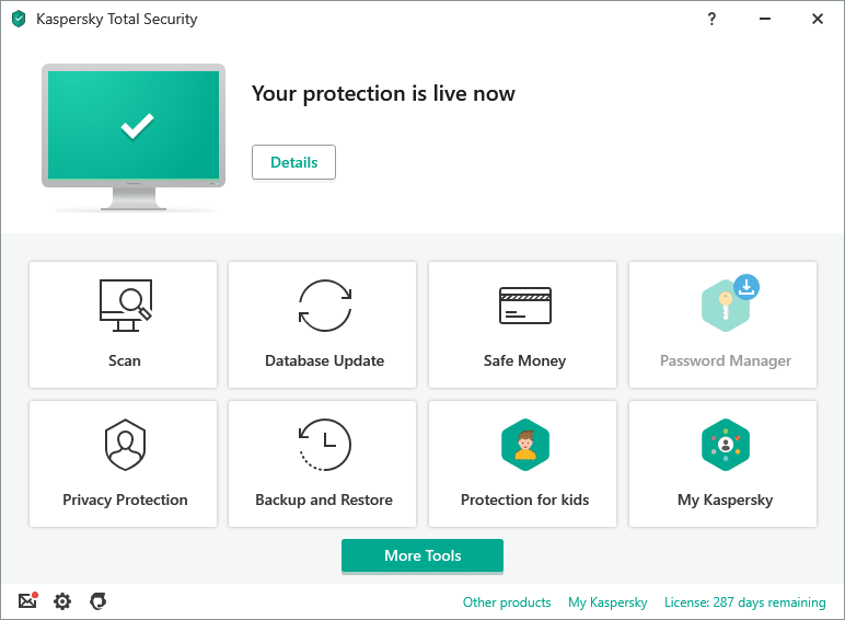 Kaspersky antivirus dashboard