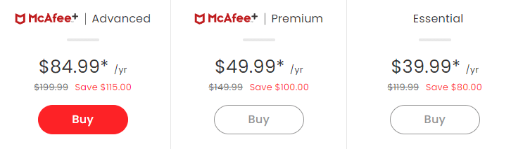 McAfee pricing