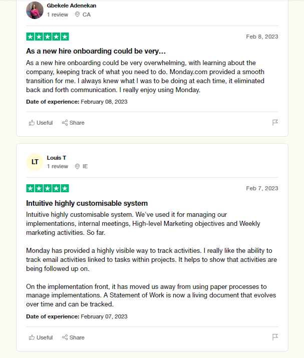 Monday.com Trustpilot review