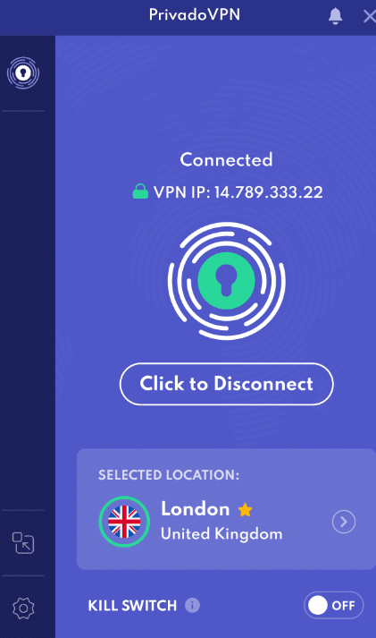 PrivadoVPN-interface