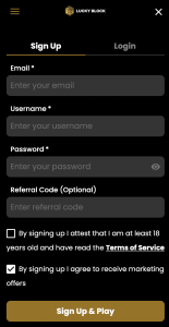 Sign up for Lucky Block