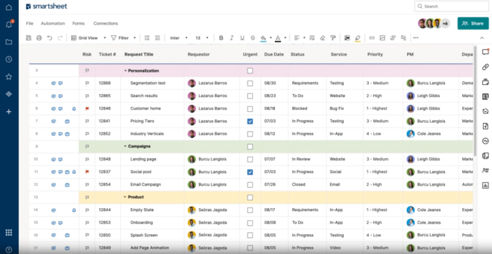 Smartsheet project management tool