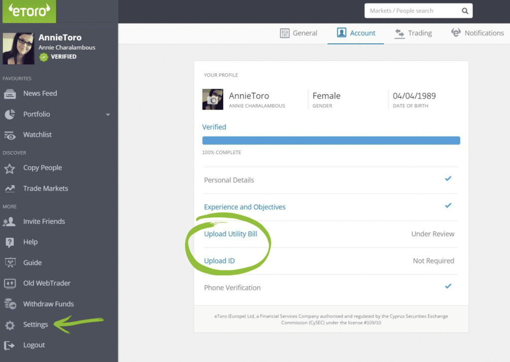 Verify eToro Account