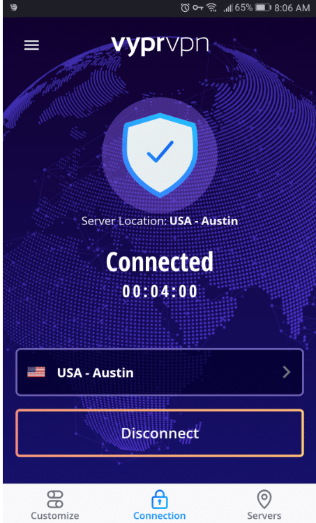 VyprVPN android home page