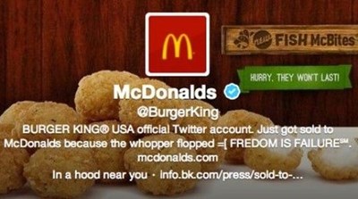 Burger King Twitter account hacked posting they've been sold to McDonald's