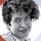 A black and white headshot of Sara Nemati against a white, blue and red background. Nemati's profile is at a 3/4 angle. 